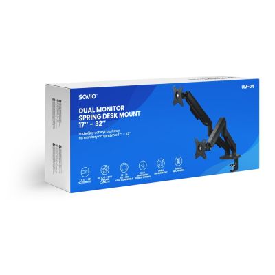 8. SAVIO DOUBLE DESK MOUNT FOR MONITORS 17"-32" 2X 2-9 KG ON SPRING UM-04