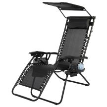 FOLDABLE GARDEN DECK CHAIR WITH CANOPY 173X52/65X110CM BLACK-GRAY