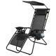 FOLDABLE GARDEN DECK CHAIR WITH CANOPY 173X52/65X110CM BLACK-GRAY