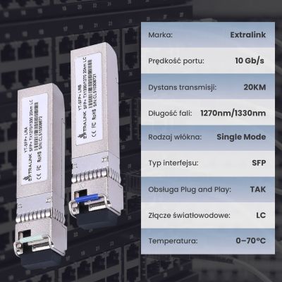 6. Extralink SFP+ WDM SFP+ 10G 10Gbps 1270/1330nm module, single mode, 20km, LC, DOM, pair