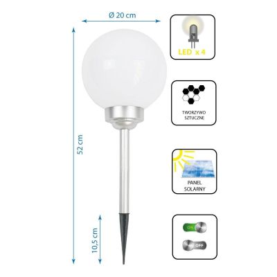 19. SOLAR LAMP MILKY GLOBE 20x53.5CM