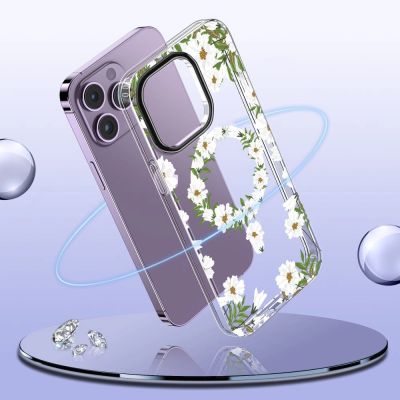2. Tech-Protect MagMood MagSafe iPhone 15 Pro Max Case - Daisies with Leaves