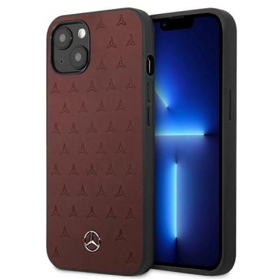 Mercedes Leather Stars Pattern Case for iPhone 13 mini - Red