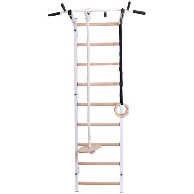 27. GYMNASTIC WOODEN AND METAL WALL BAR WITH METAL BAR AND ACCESSORIES FOR CHILDREN BENCHK 721W A076