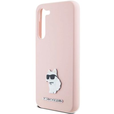 6. Karl Lagerfeld Silicone Choupette Metal Pin case for Samsung Galaxy S23+ - pink