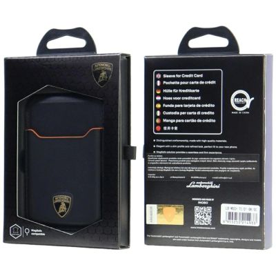 5. Lamborghini D1 Genuine Leather MagSafe mobile phone wallet - black and orange