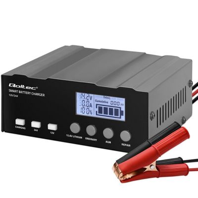 Qoltec Intelligent Microprocessor Charger 12V | 12.6V | 24V | Rectifier with Repair Function for AGM GEL | LCD