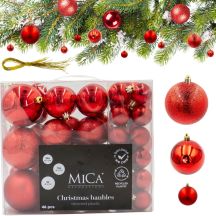 DECORATIVE PLASTIC BAUBLES SHATTERPROOF 46 PCS RED MICA