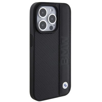 4. BMW Leather Textured & Stripe iPhone 15 Pro Max Case - Black