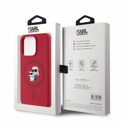 4. Karl Lagerfeld Silicone Karl&Choupette Heads Ring MagSafe Case for iPhone 15 Pro - Red