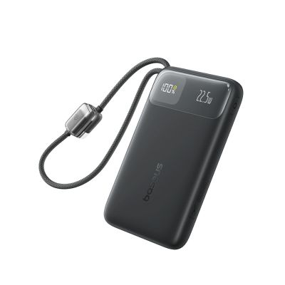 Baseus EnerFill FC11 10000mAh 22.5W Power Bank with Digital Display and Two Built-in Cables - Black