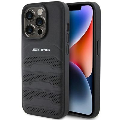 Mercedes AMG Leather Debossed Lines case for iPhone 15 Pro Max - black