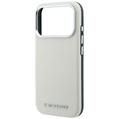 6. Karl Lagerfeld Grained Elongated Logo MagSafe Case for iPhone 17 Pro Max / 18 Pro Max - Beige