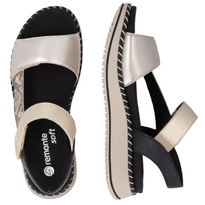 5. Women's metallic gold leather platform sandals Remonte by Rieker D3J50-90