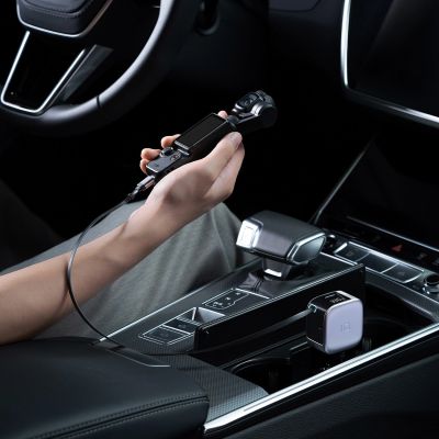 15. Cuktech CC903P 100W Car Charger with Display and 70cm Retractable USB-C Cable - Gray