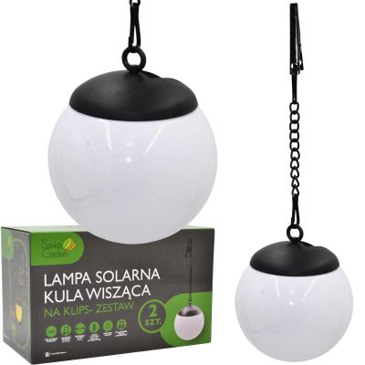 16. SOLAR LAMP PLASTIC BALL HANGING WITH CLIP 10X30CM SET OF 2 PCS