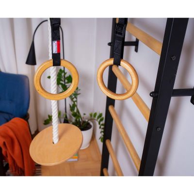 30. GYMNASTIC WOODEN AND METAL WALL BAR WITH METAL BAR AND ACCESSORIES FOR CHILDREN BENCHK 721B A076