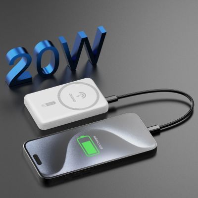 11. Dudao K14S Magnetic Power Bank 20W 5000mAh 1x USB-A 1x USB-C - White