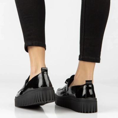 7. Women's leather platform moccasins, patent leather, black, Filippo DP8269