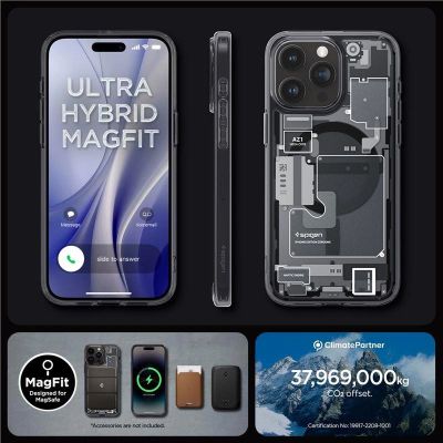 10. Spigen Ultra Hybrid Mag Case with MagSafe for iPhone 15 Pro - Dark Gray (Zero One Pattern)