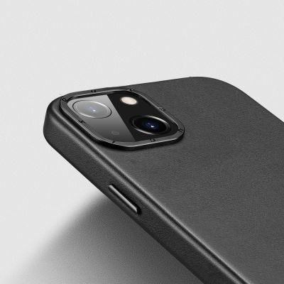 8. Dux Ducis Grit Leather Case for iPhone 14 Plus Elegant Faux Leather Cover (MagSafe Compatible) Black