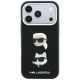 3. Karl Lagerfeld Saffiano Case with Karl & Choupette Heads Pins & Logo for iPhone 18 Pro / 17 Pro - Black