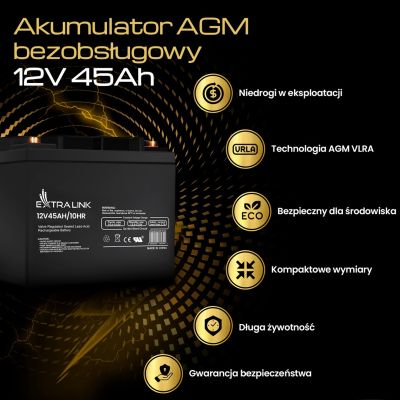 12. EXTRALINK BATTERY BATTERY ACCUMULATOR AGM 12V 45