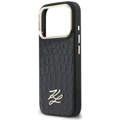 6. Karl Lagerfeld Croco KL Script Logo MagSafe Case for iPhone 17 Pro Max - Black