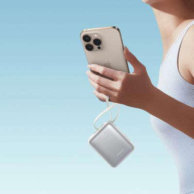 12. Joyroom JR-PBF27 10000mAh 22.5W Powerbank with Built-in USB-C and Lightning Cables - White