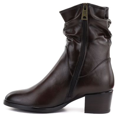 3. Women's high-heeled ankle boots with a gathered upper, brown Vinceza 58682