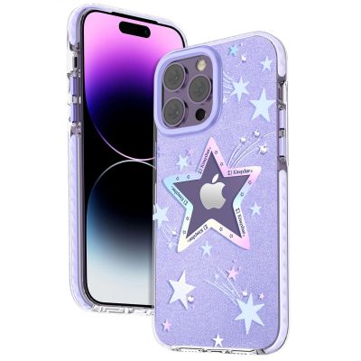 3. Kingxbar Heart Star Series case for iPhone 14 Plus purple star case