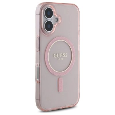 4. Guess GUHMP16SHFGEREP iPhone 16 6.1" pink/pink hardcase IML Glitter Circle MagSafe