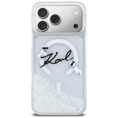3. Karl Lagerfeld Liquid Glitter Karl Script Logo MagSafe Case for iPhone 17 Pro Max - Clear