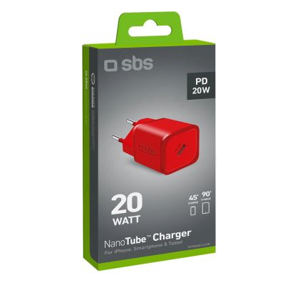 2. SBS TETRGAN1C20R 20W GaN Wall Charger with Power Delivery - Red