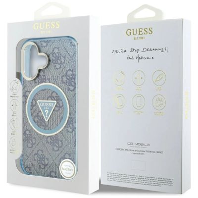 8. Guess IML Metal Glitter 4G Circle Triangle MagSafe Case for iPhone 16 - Blue