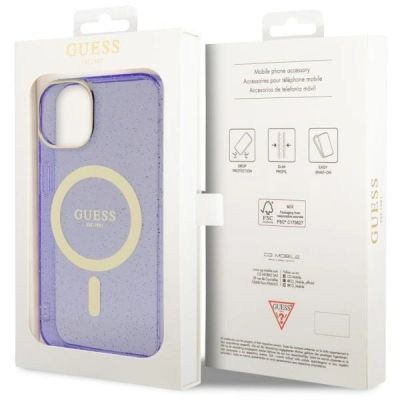 8. Guess Glitter Gold MagSafe case for iPhone 14 - purple