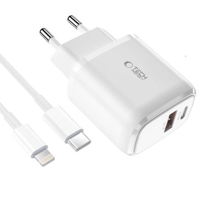 2. Tech-Protect C20W USB-C PD 20W / USB-A QC 3.0 Charger with USB-C / Lightning Cable - White