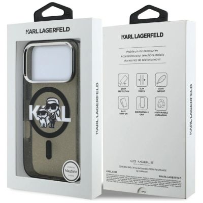 8. Karl Lagerfeld IML Glitter Karl & Choupette Sketch Logo MagSafe Case for iPhone 17 Pro - Black