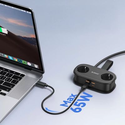 3. Orico AP3 20W GaN 5in1 Power Strip 2x AC + 2x USB-A + 1x USB-C - Black