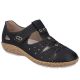Women's leather openwork shoes, comfortable, with Velcro, black, Rieker 44852-14