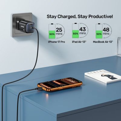 38. UNITEK 2X GAN 45W CHARGING UNIT, 2XUSB-C PD 3.0, QC, BLACK