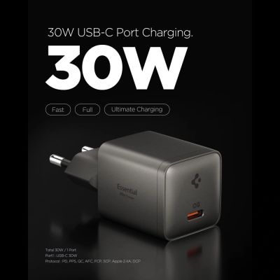 2. Spigen Essential EE301EU 1-Port 30W Wall Charger - Dark Gray