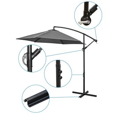 24. 300CM FOLDING GARDEN UMBRELLA ON A BOOM, ANTHRACITE GREY