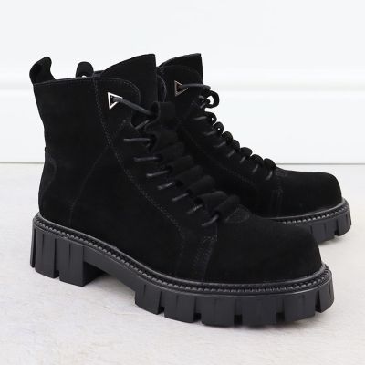 3. Women's Black Suede Leather Ankle Boots D&A S.Barski Premium Collection JC52-884