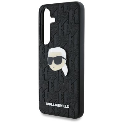 6. Karl Lagerfeld Leather Monogram Pin Logo Karl Head Samsung Galaxy S25 Case Black