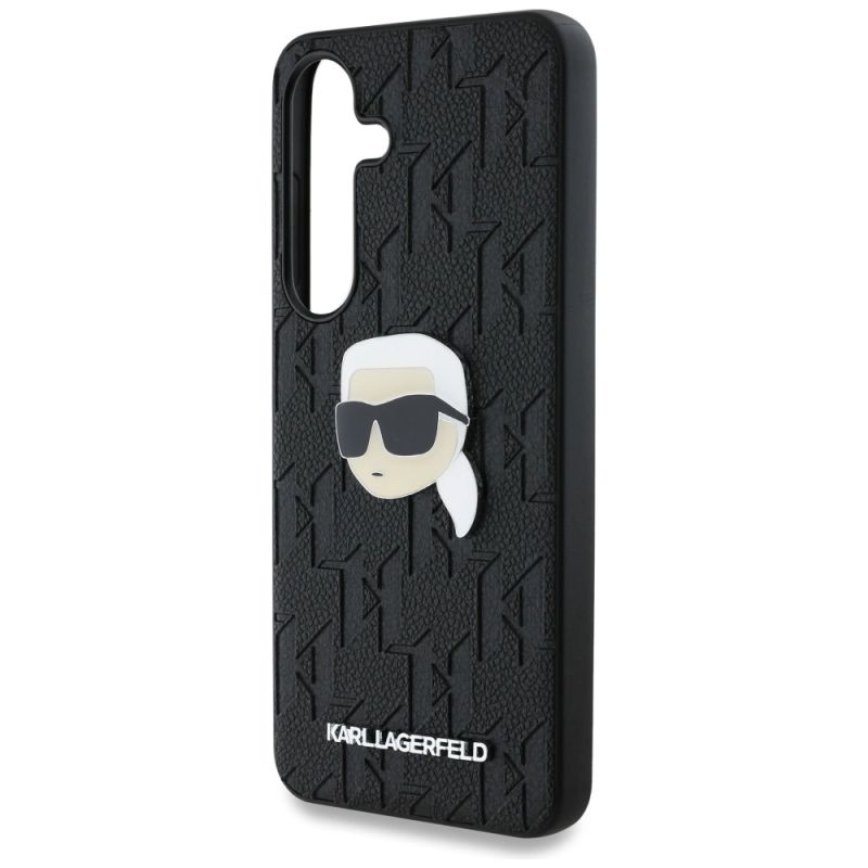 6. Karl Lagerfeld Leather Monogram Pin Logo Karl Head Samsung Galaxy S25 Case Black