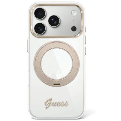 Guess IML Ring Stand 360 Script Metal Logo MagSafe Case for iPhone 17 Pro / 18 Pro - Transparent