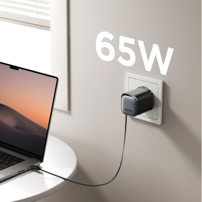 8. Joyroom JR-TCL02 65W USB-A USB-C GaN charger with built-in USB-C cable - black