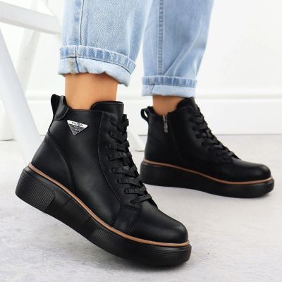 11. Black Women’s Leather Wedge Ankle Boots Filippo DBT6452