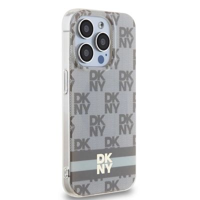 4. DKNY IML Checkered Mono Pattern & Printed Stripes MagSafe case for iPhone 14 Pro - beige